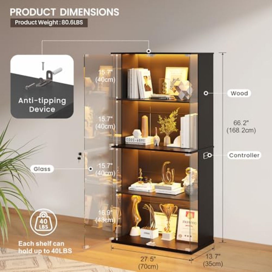 Lemari Pajangan Hitam dengan P - Glass Door Hinge ulasan dan harga
