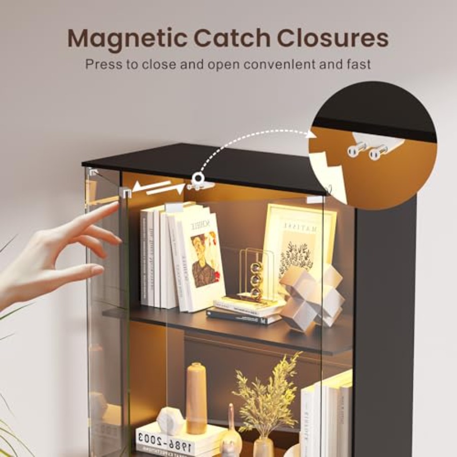 Lemari Pajangan Hitam dengan P - Glass Door Hinge ulasan dan harga